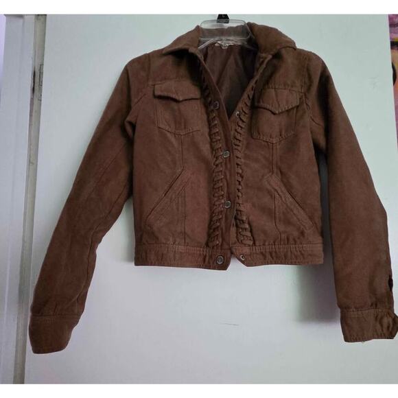 Hollister Faux Suede Cropped Jacket Brown Small | Western Boho Fall Coat - Picture 3 of 4